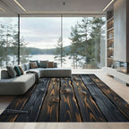 Charred Dark Wood Grain Texture Rug
