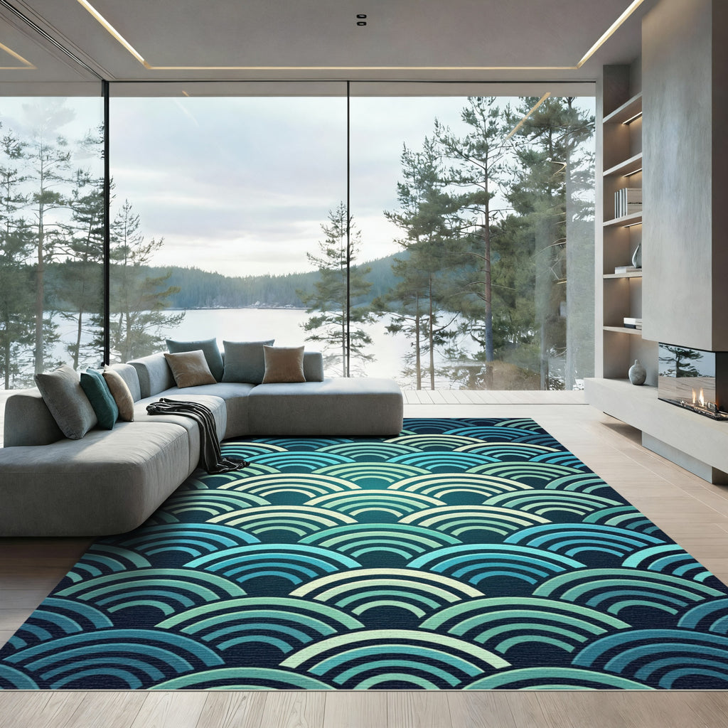 Ocean Wave Teal Arch Rug