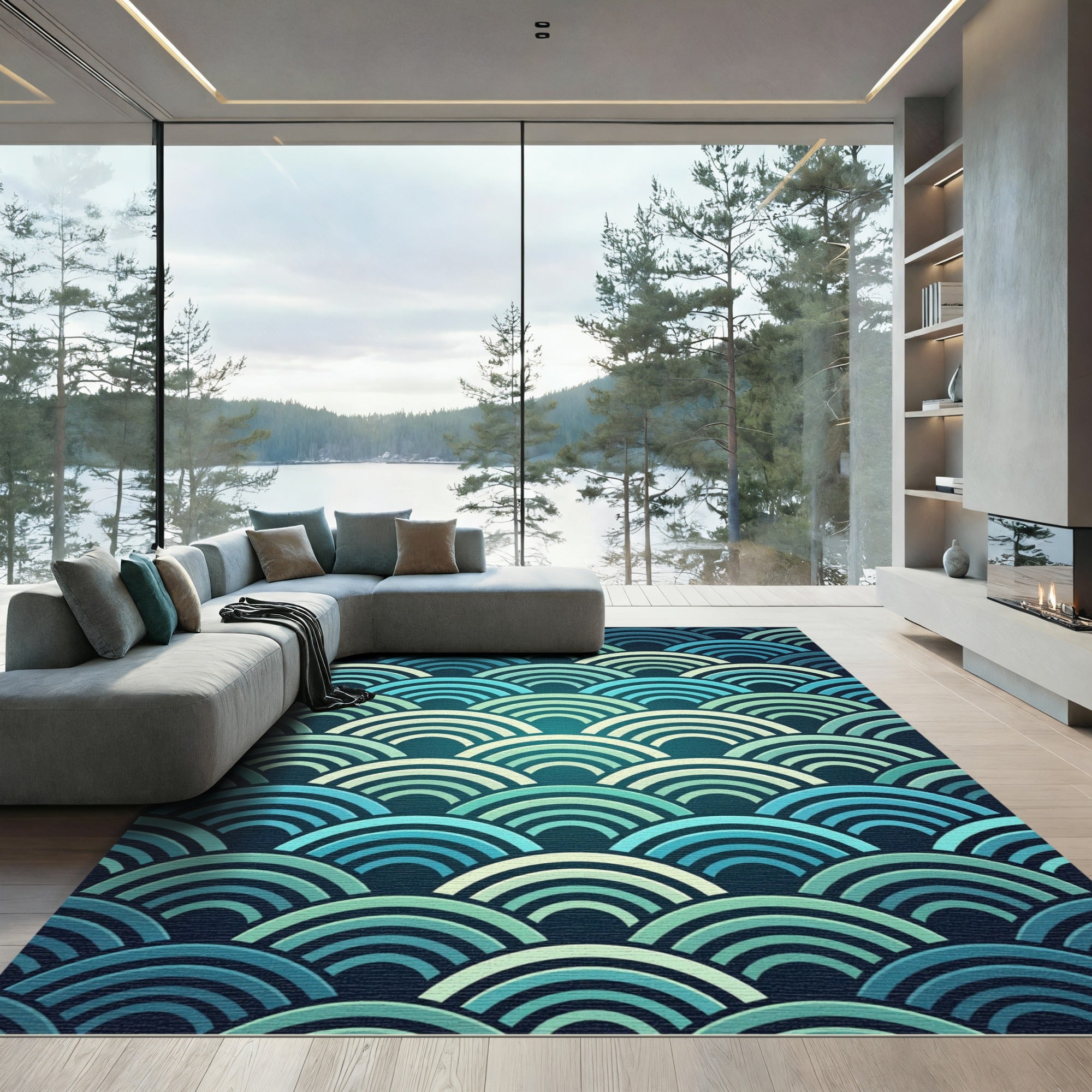 Ocean Wave Teal Arch Rug