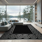 Silver Gray Ornate Scroll Border Rug