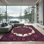 Intricate Maroon Floral Mandala Tapestry Rug
