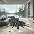 Metallic Silver Ornate Star Compass Rug