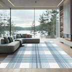 Coastal Blue Plaid Grid Rug