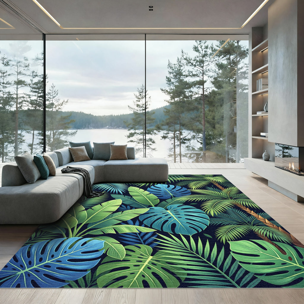 Lush Tropical Foliage Botanical Fern Rug