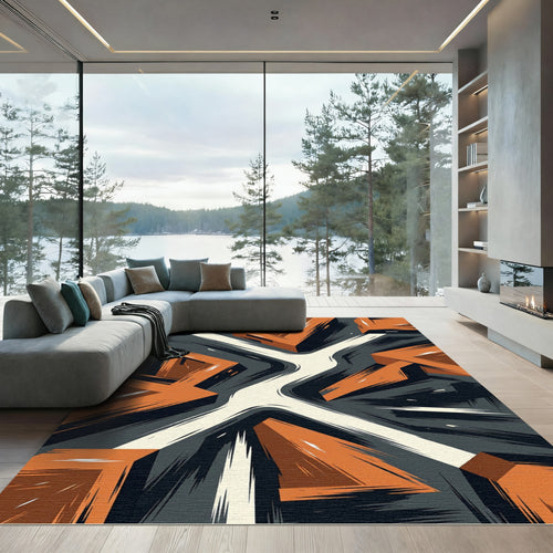 Abstract Geometric Burnt Orange Angular Surface Rug