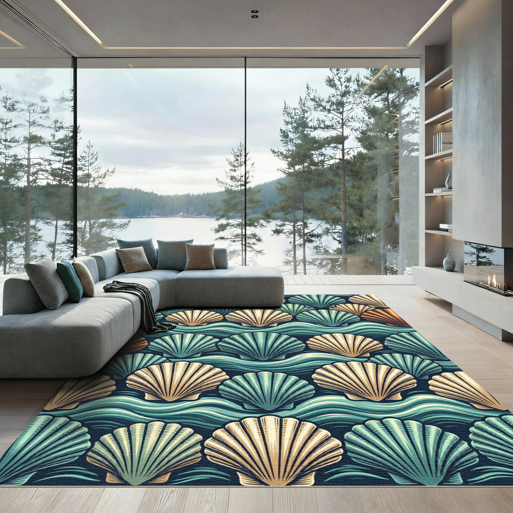 Coastal Scallop Shell Sea Wave Art Rug