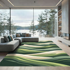Abstract Sage and Cream Wavy Landscape Rug
