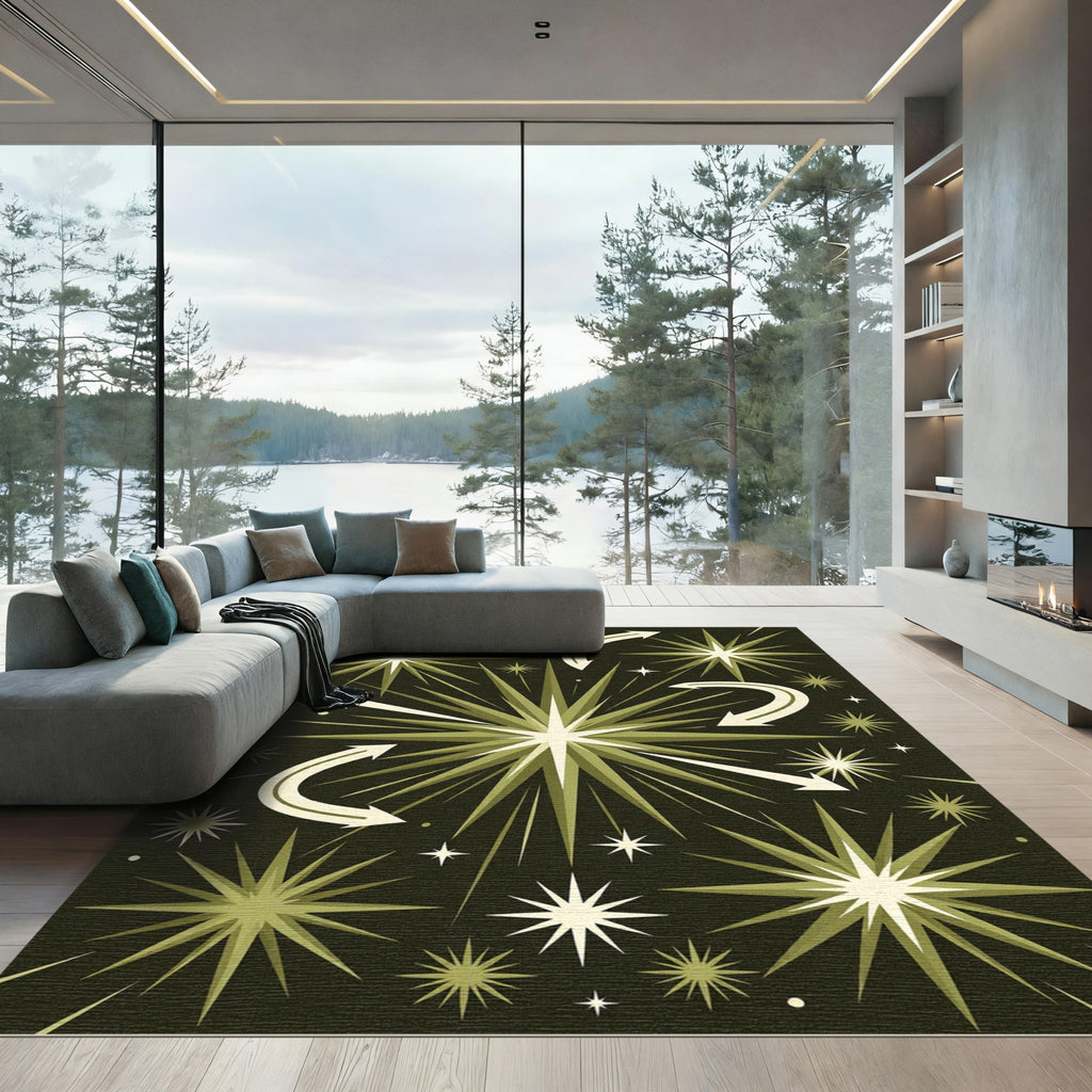 Mid-Century Olive Radiant Starburst Rug
