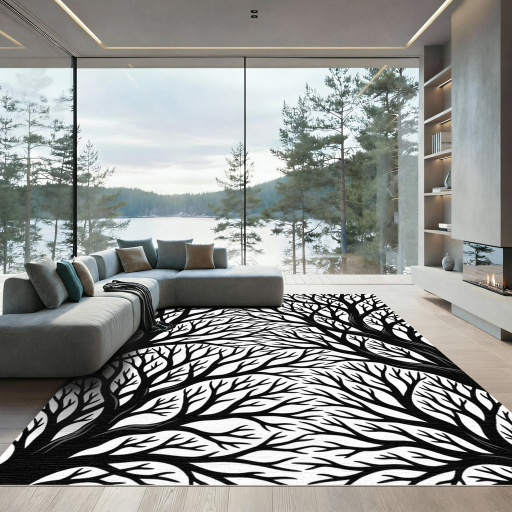 Black White Forest Branches Rug
