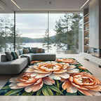 Peachy Coral Floral Blossom Cluster Rug