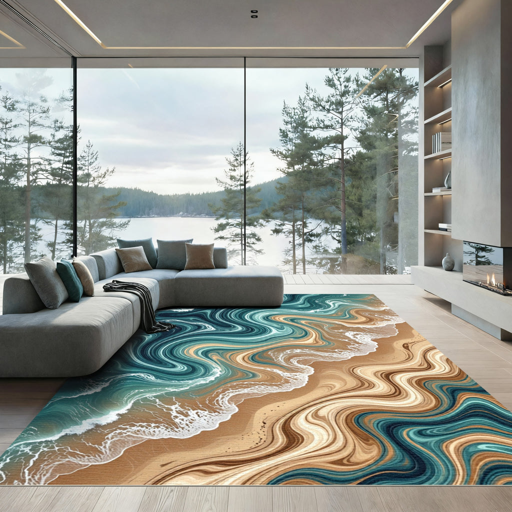 Coastal Swirl Abstract Ocean Waves Rug