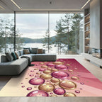 Modern Pink and Gold Floating Bubbles Rug