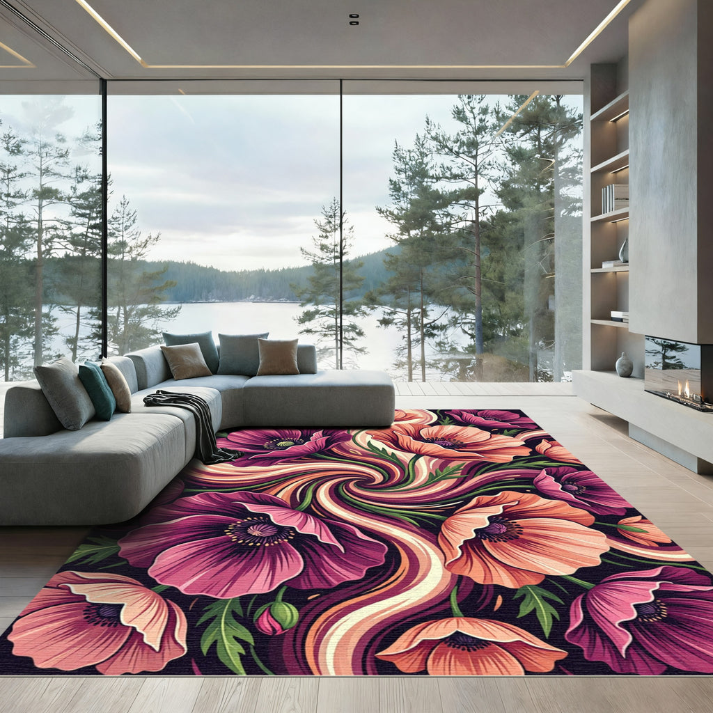 Vibrant Amaranth Poppy Swirl Rug