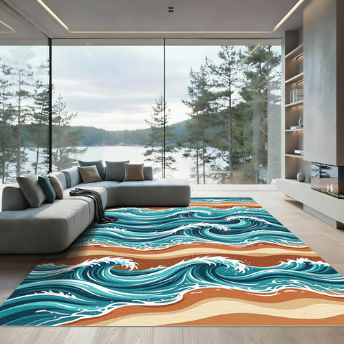Abstract Oceanic Wave Coastal Shore Rug
