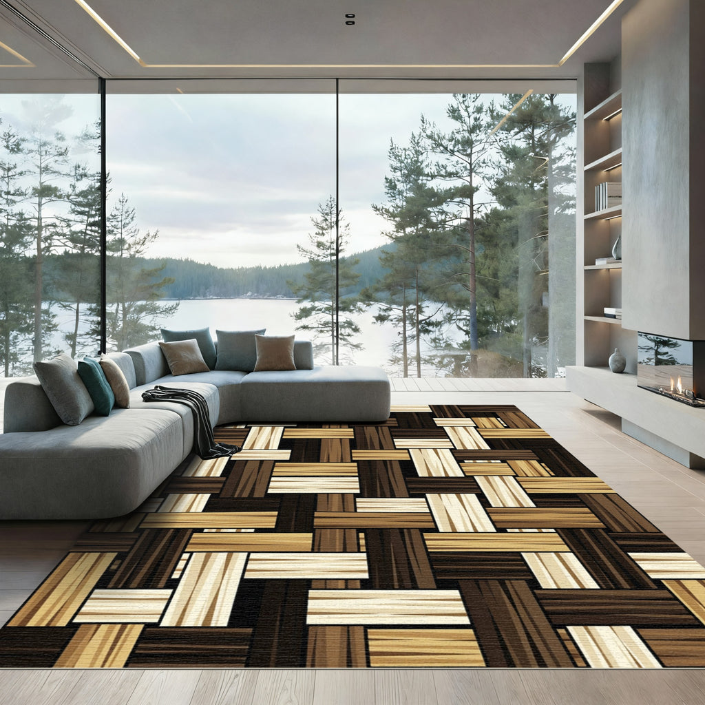 Woven Wood Grain Earth Tones Rug