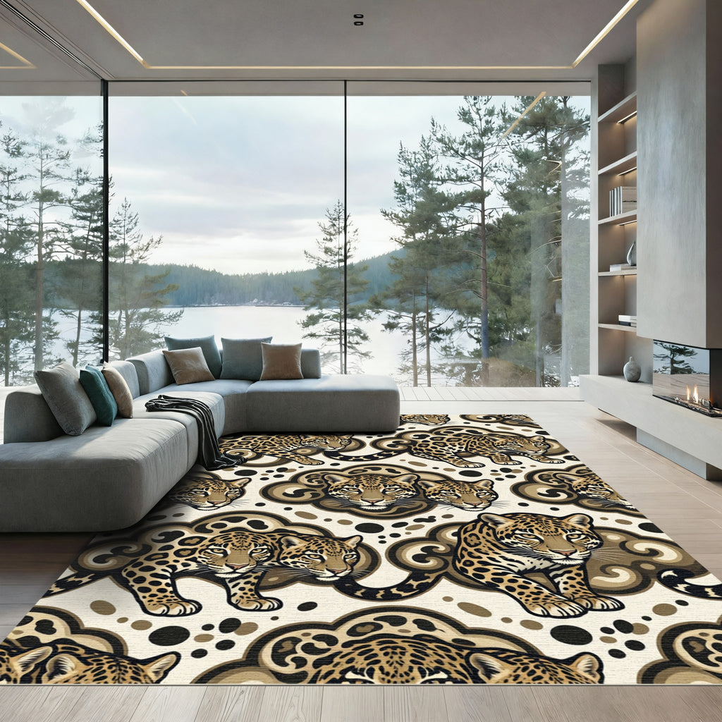 Jaguar Clouds Earth Tones Animal Rug