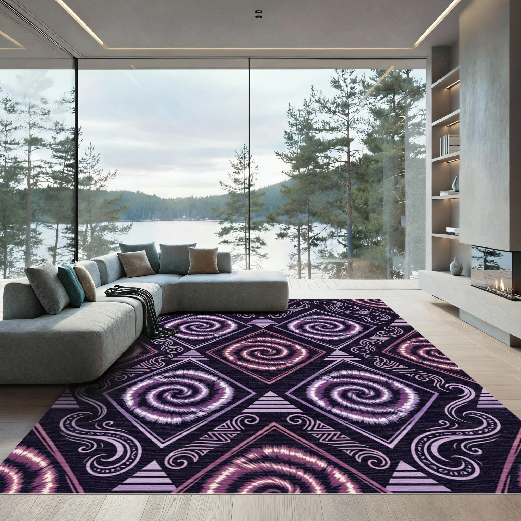 Purple Swirl Tie Dye Diamond Rug