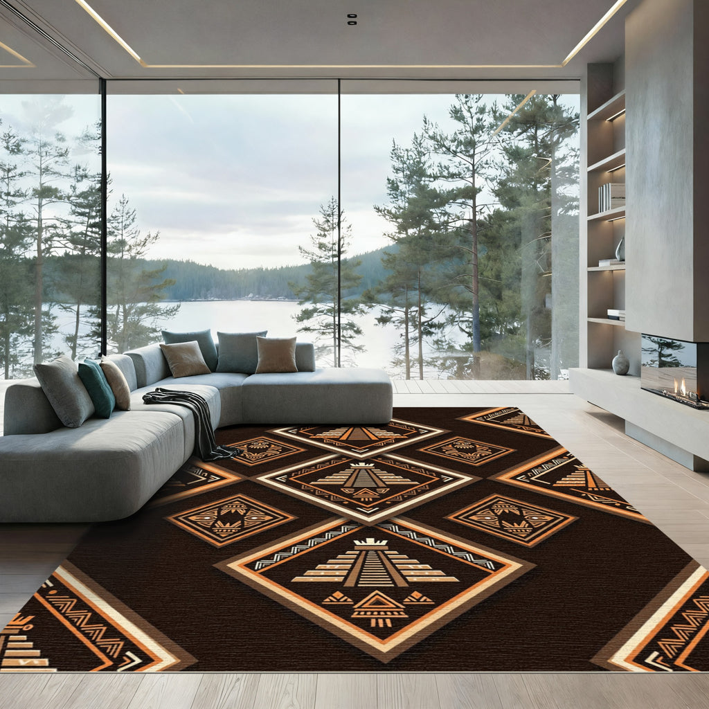 Ancient Brown Terracotta Pyramid Pattern Rug