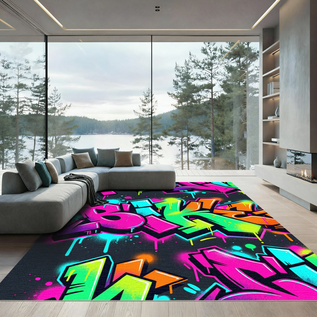 Vibrant Neon Graffiti Street Art Rug