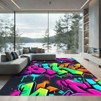 Vibrant Neon Graffiti Street Art Rug
