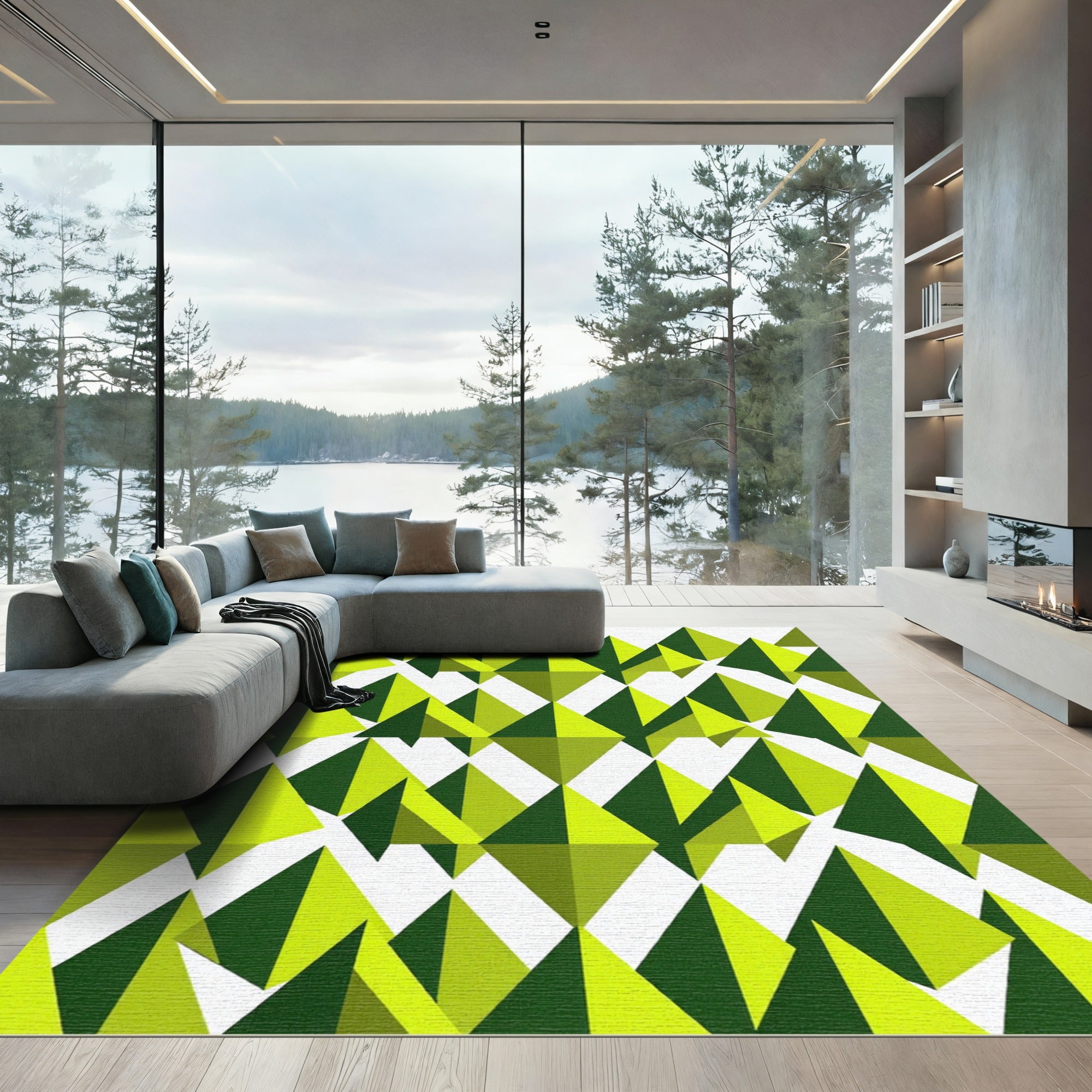 Modern Lime Green Geometric Diamond Rug