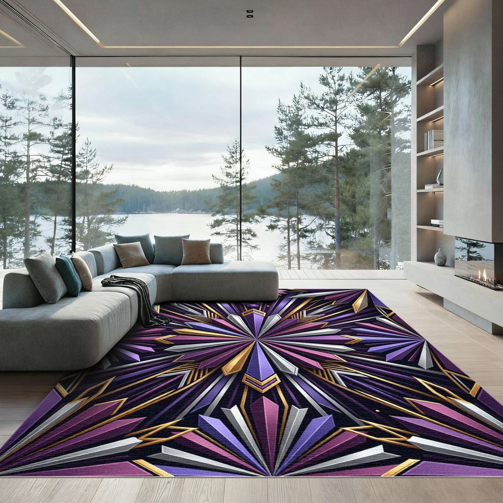 Regal Purple Crystal Geometric Burst Rug