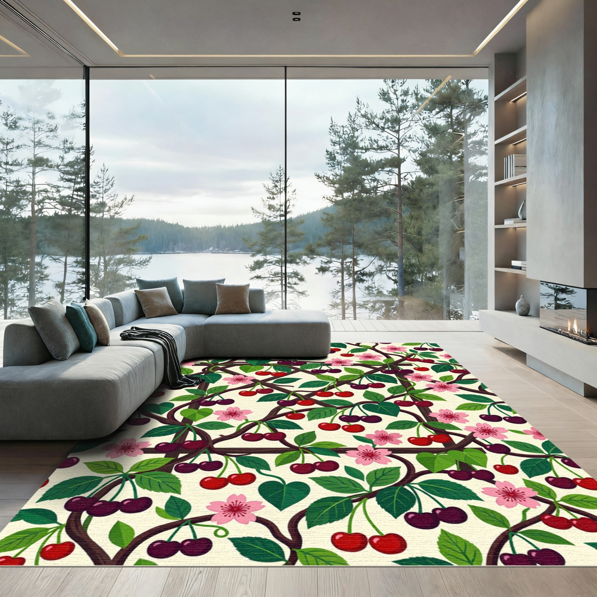Blossoming Cherry Vine Trellis Cream Rug
