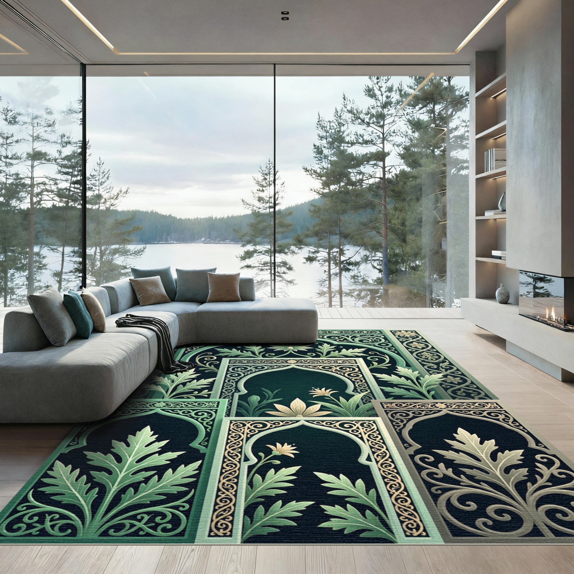 Mint Green Floral Arch Inlay Rug