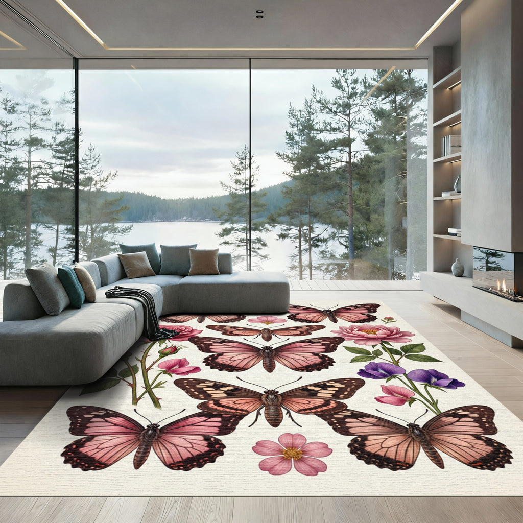 Pink Butterflies and Roses Collage Rug