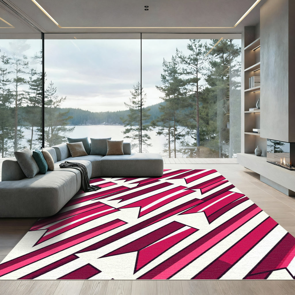 Crimson Pink Ribbon Diagonal Strips Rug