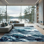 Deep Blue Crashing Ocean Waves Rug