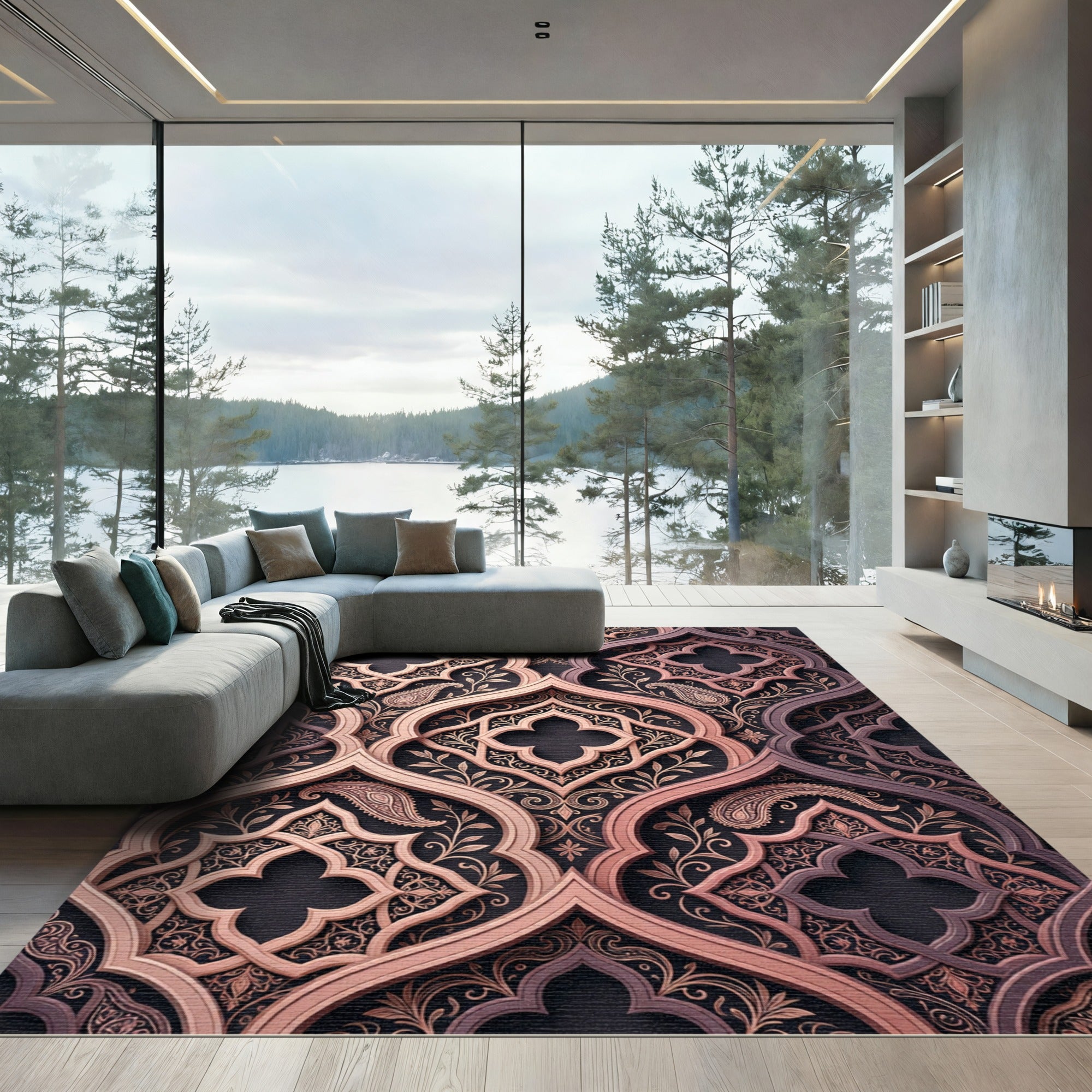 Rose Gold Paisley Arabesque Medallion Rug