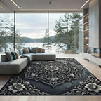 Ornate Gray Floral Mandala Relief Rug