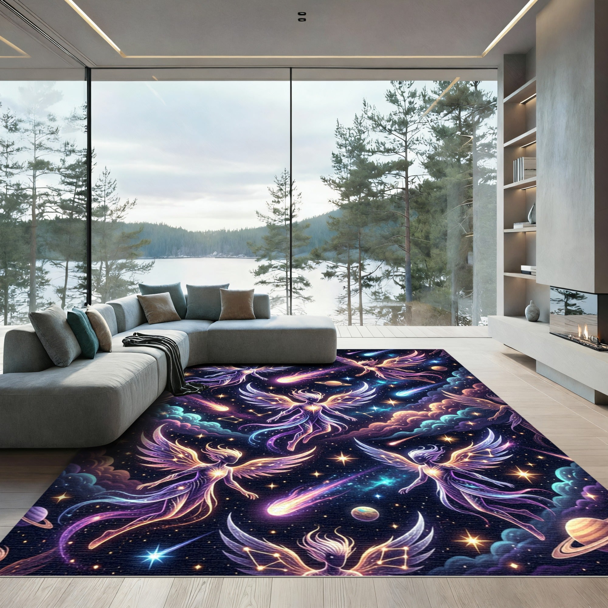 Celestial Angelic Galaxy Cosmic Nebula Rug