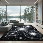 Radiant Black Cosmic Starburst Rug