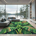 Vibrant Green Banana Leaf Foliage Rug