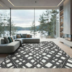 Monochrome Architectural Diamond Lattice Overlay Rug