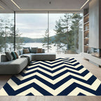 Navy and Cream Chevron Geometric Rug