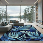 Deep Blue Fern Leaf Collage Rug