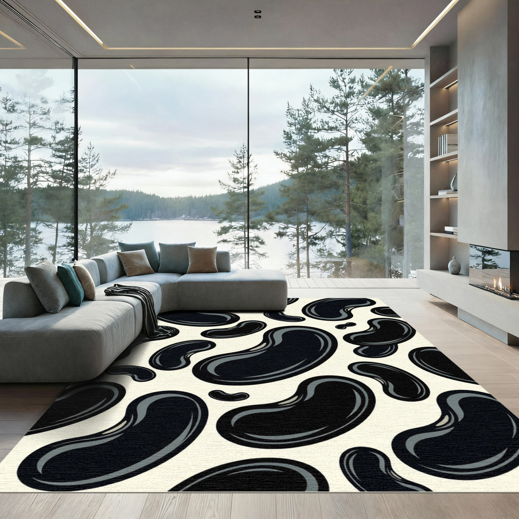 Glossy Black Bean Pattern Rug