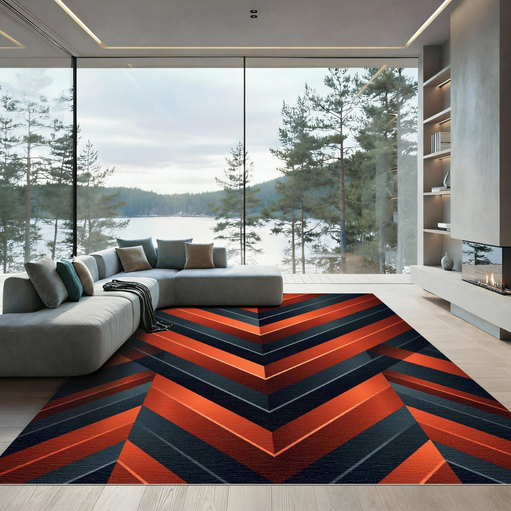 Bold Copper Chevron Geometric Arrangement Rug