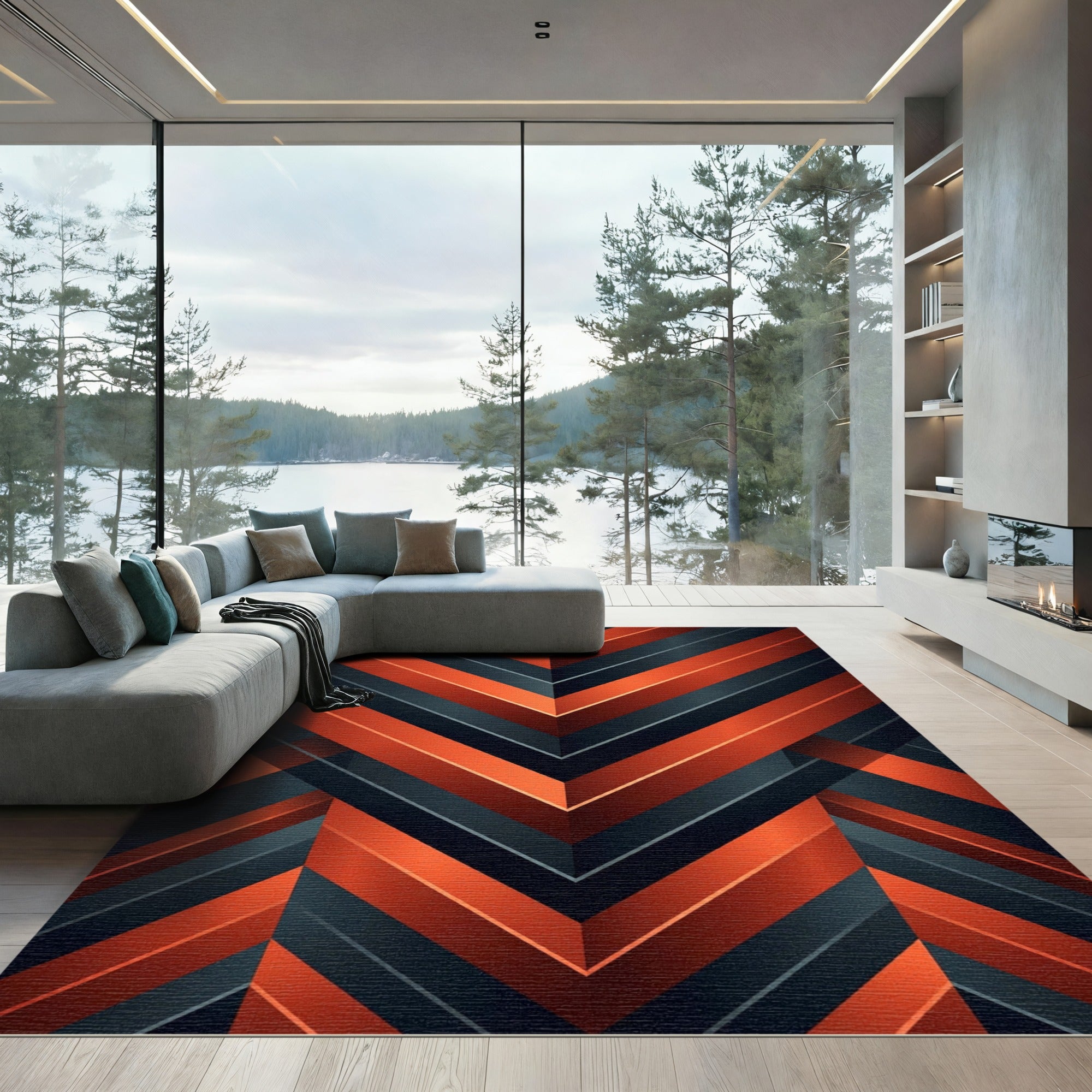 Bold Copper Chevron Geometric Arrangement Rug