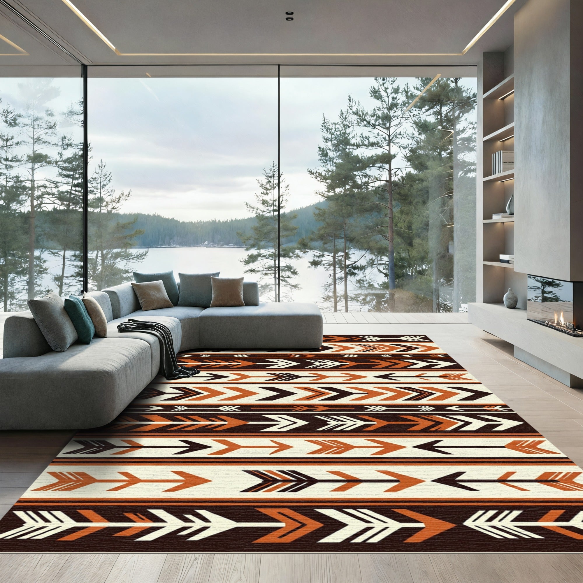 Tribal Arrows Brown Cream Rug