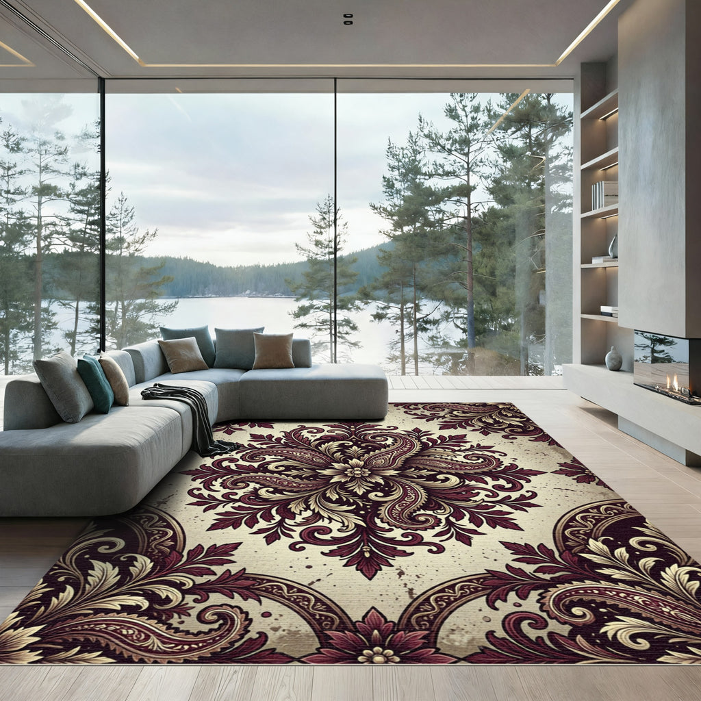 Rich Burgundy Paisley Medallion Rug
