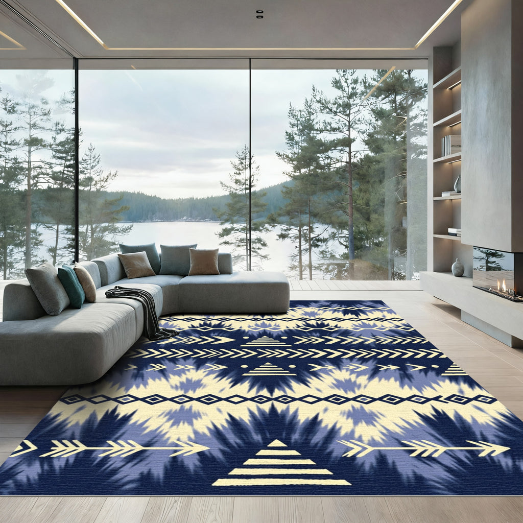 Navy Blue Tribal Arrow Diamond Rug