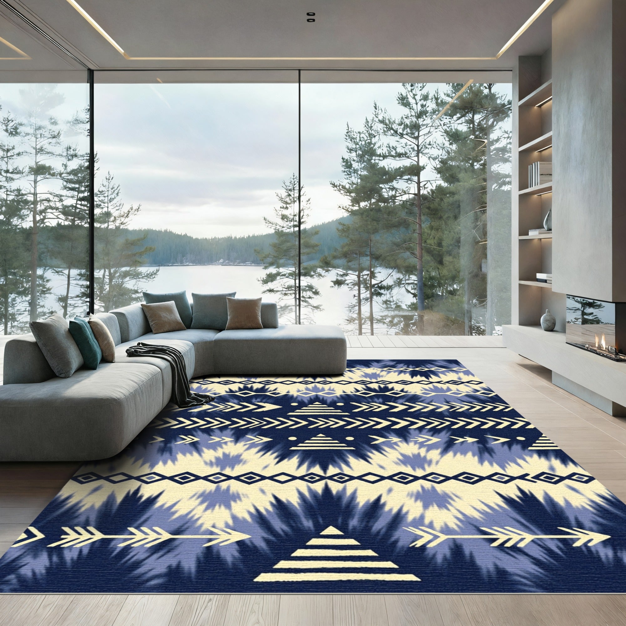 Navy Blue Tribal Arrow Diamond Rug
