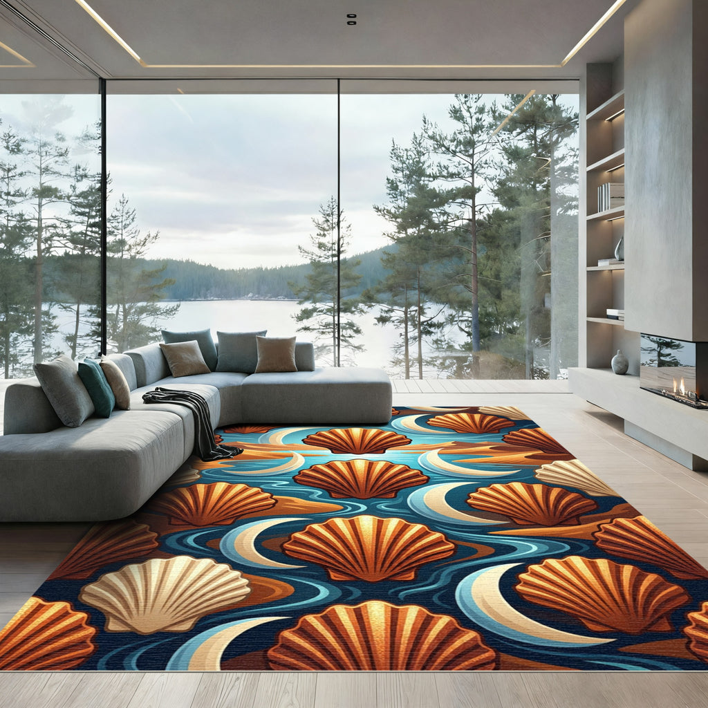 Amber Scallops Crescent Moon Ocean Rug