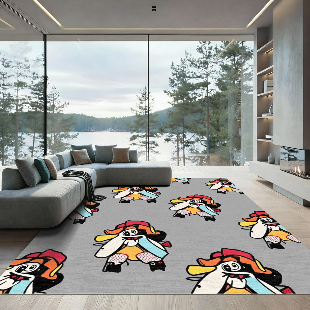 Playful Cartoon Creature Repeating Color Block Rug