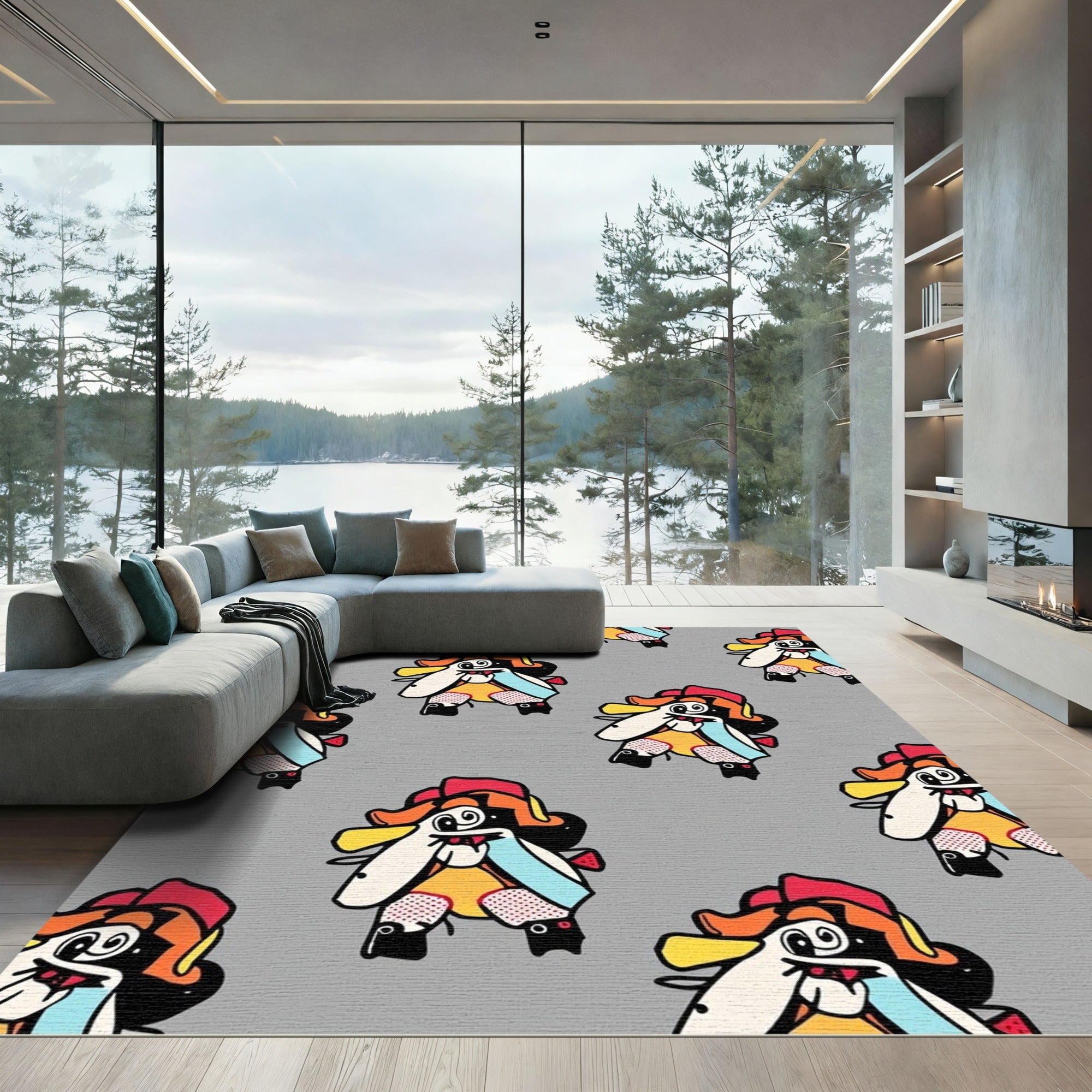 Playful Cartoon Creature Repeating Color Block Rug