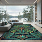 Art Deco Emerald Palm Frond Circle Rug